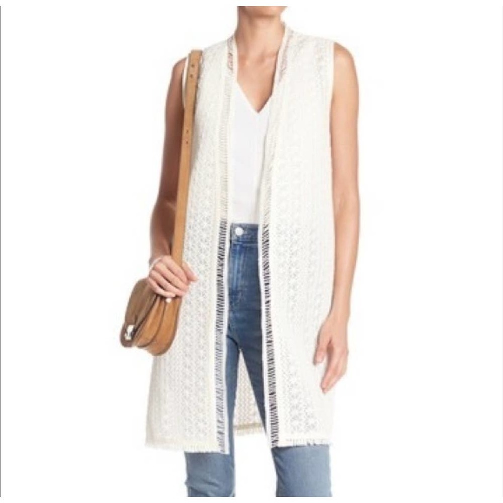 Elie Tahari Cream Sleeveless Long Blazer